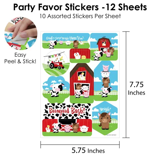 Big Dot of Happiness Farm Animals - Barnyard Baby Shower or Birthday Party Favor Sticker Set - 12 Sheets - 120 Stickers {4}