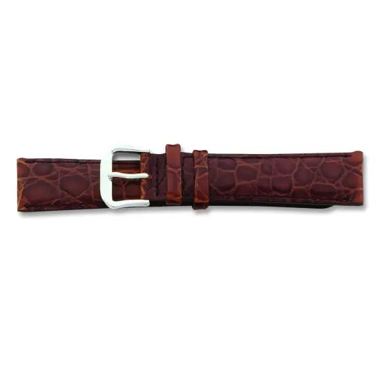 de Beer Brown Alligator Grain Leather Watch Band 18mm Long Silver Color {2}