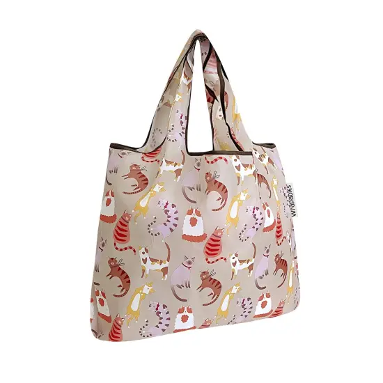 Wrapables Small Foldable Tote Nylon Reusable Grocery Bags Neutral Felines {1}