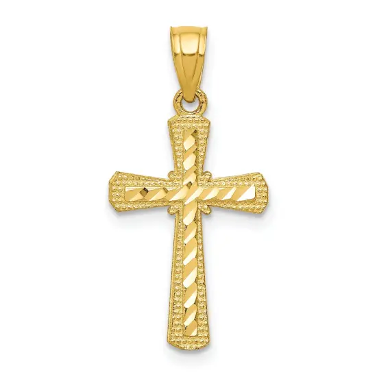 10K Gold Diamond Cut Cross Pendant Charm Jewelry 25 x 11mm {1}