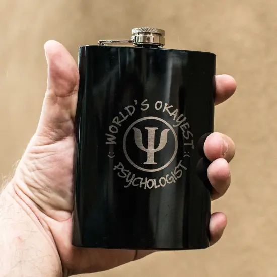 8oz BLACK World's Okayest Psychologist Flask {3}