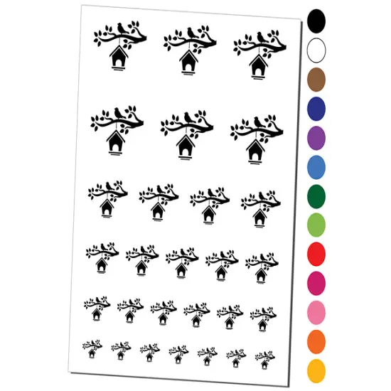 Bird House on Tree Branch Temporary Tattoo Water Resistant Fake Body Art Set Collection Dark Blue {1}