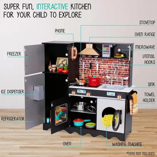 Lil’ Jumbl kitchen set for kids Interactive Play Kitchen Pretend Wooden Play Kitchen {2}