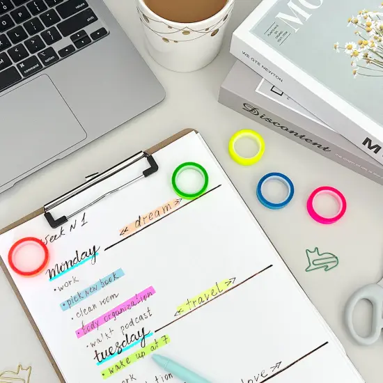 Wrapables Transparent Fluorescent Neon Removable Highlighter Tape 8mm x 5M (Set of 5) {6}