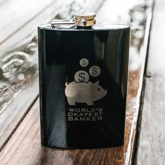8oz BLACK World's Okayest Banker Flask {2}