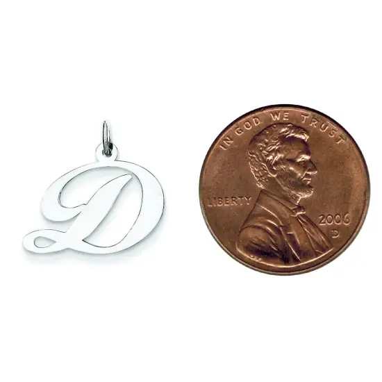 Sterling Silver Medium Script Initial Letter D Charm Jewerly 18mm x 19mm {2}