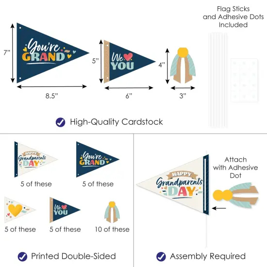 Big Dot of Happiness Happy Grandparents Day - Triangle Grandma & Grandpa Party Photo Props - Pennant Flag Centerpieces - Set of 20 {4}