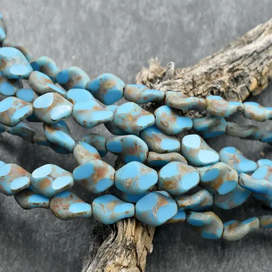 *16* 12x8mm Opaque Blue Turquoise Picasso 2 Cut Diamond Beads {2}