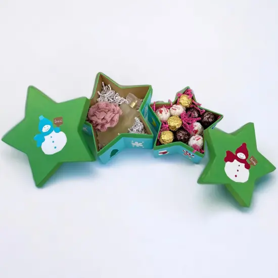 Value Pack of 3 Star Box with Embossed Snowman - 2 pc. Set {6}
