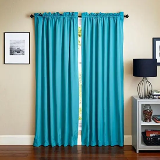 Blazing Needles 108-inch by 52-inch Twill Curtain Panels (Set of 2) - Aqua Blue {1}