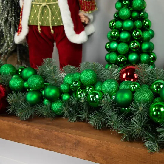 Northlight 3-Finish Shatterproof Ball Christmas Tree with Tinsel - 15.75" - Green {4}