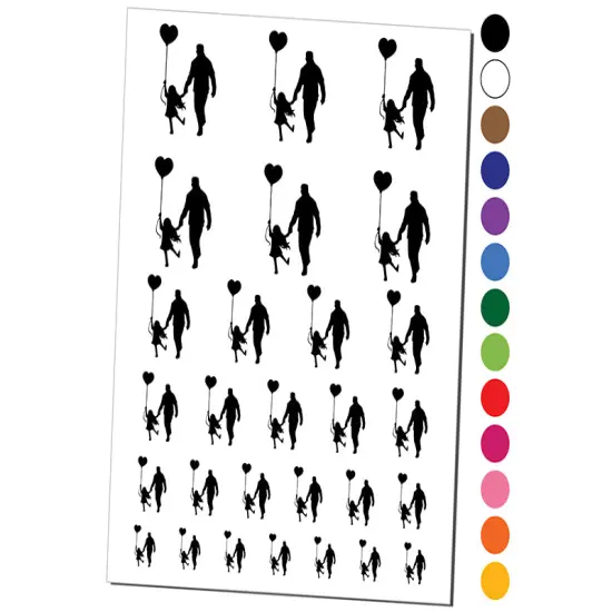 Father and Daughter Parent Silhouette with Heart Balloon Temporary Tattoo Water Resistant Fake Body Art Set Collection Red {1}