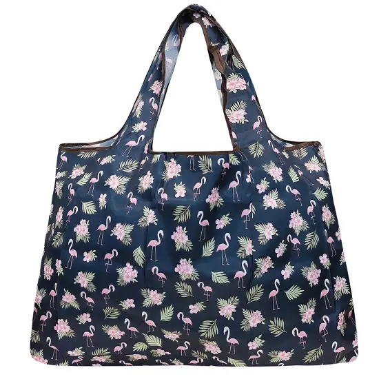 Wrapables Large Foldable Tote Nylon Reusable Grocery Bag Flamingoes & Floral {2}