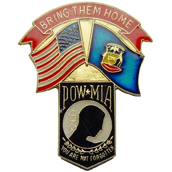 American POW & Michigan Flags Pin 1 1/4" {1}