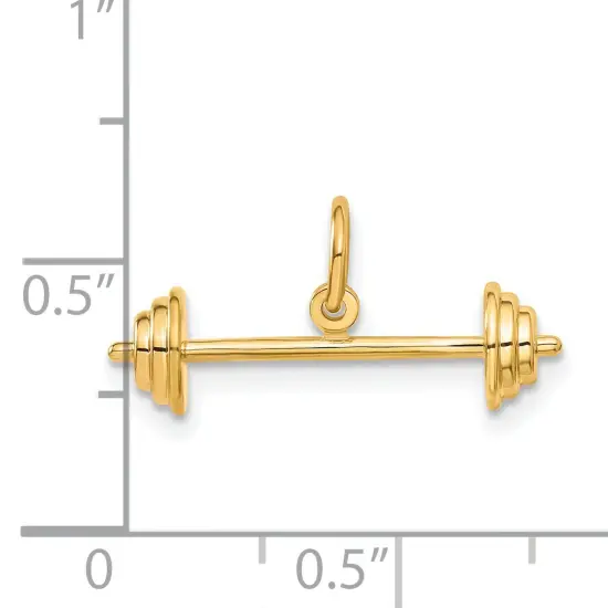 14K Yellow Gold 3D Barbell Charm Weight Lifting Jewelry 10mm x 22mm {4}