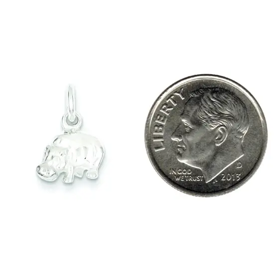 Sterling Silver Hippo Charm Pendant Africa Animal Jewerly 12mm x 11mm {2}