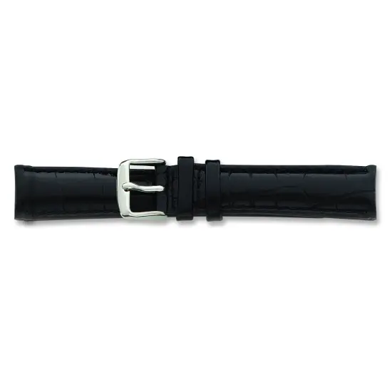 de Beer Black Crocodile Grain Leather Watch Band 22mm Long Silver Color {2}