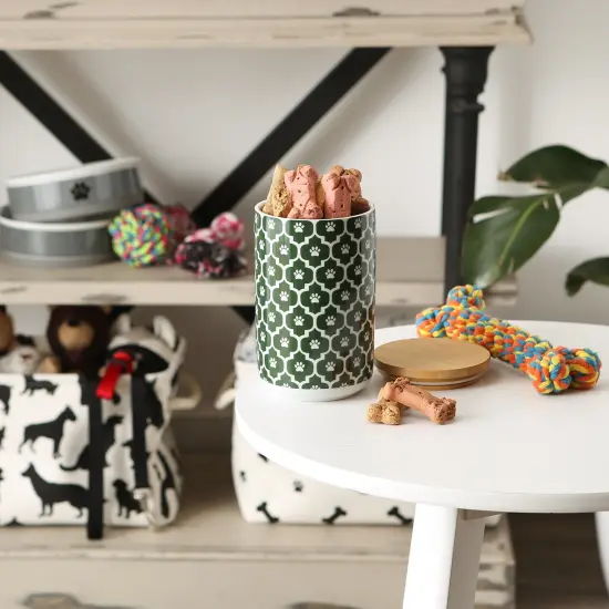 DII Hunter Green Paw Lattice Print Ceramic Treat Canister {6}