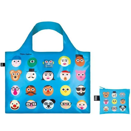 LOQI STEPHEN CHEETHAM Faces Blue Reusable Shopping Bag {3}