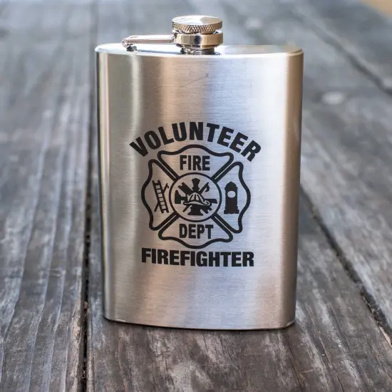 8oz Volunteer Firefighter Logo Stainless Steel Flask {2}