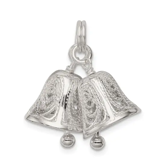 Sterling Silver Bells Charm Pendant Wedding Jewelry 20mm x 13mm {3}