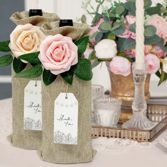 Wrapables Reusable Burlap Wine Bags, Rustic Gift Bags with Drawstring (Set of 8) Natural {3}