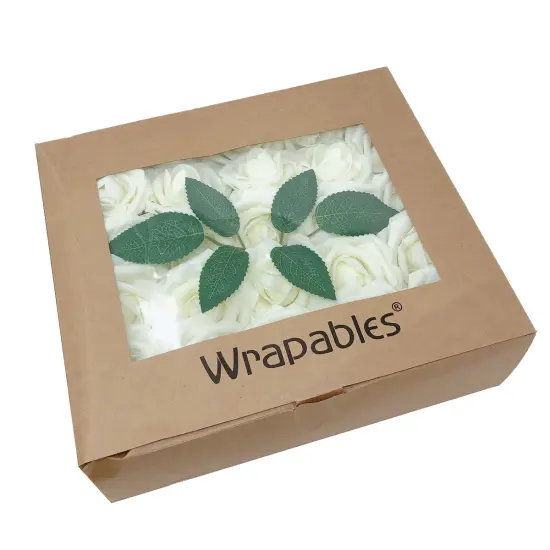 Wrapables Artificial Rose Flower, Real Touch Flowers for DIY Wedding Bouquets and Centerpieces Ivory {4}