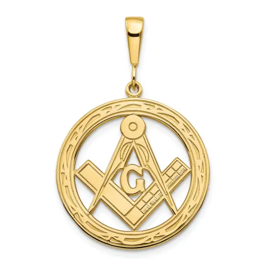 10K Yellow Gold Masonic Free Mason Symbol Charm Jewelry 35mm x 23mm {1}
