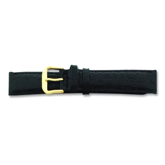 de Beer Black Alligator Grain Leather Watch Band 16mm Gold Color 7.5" {2}