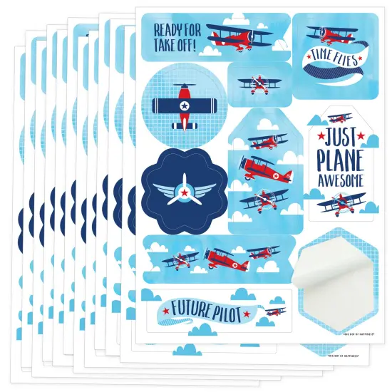 Big Dot of Happiness Taking Flight - Airplane - Vintage Plane Baby Shower or Birthday Party Favor Sticker Set - 12 Sheets - 120 Stickers {1}