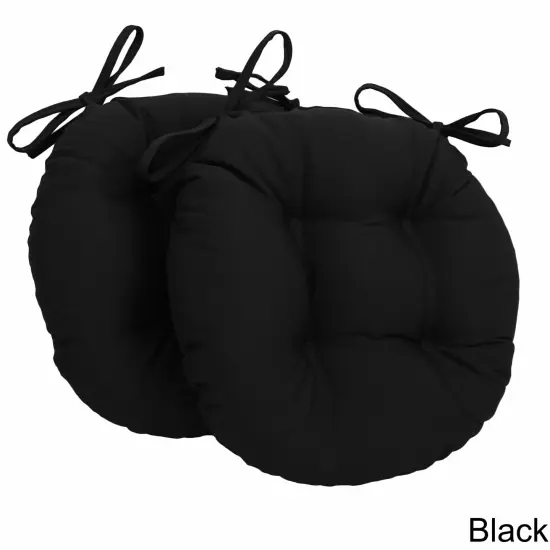 16-inch Solid Twill Round Tufted Chair Cushions (Set of 2) - Black {1}