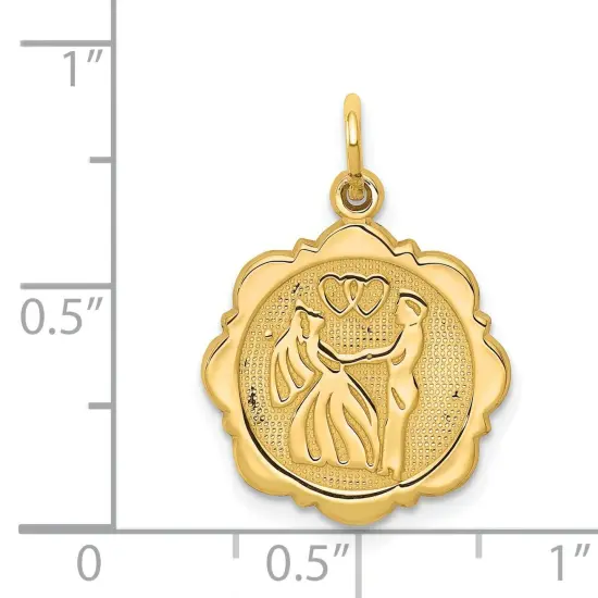 14K Gold Bride & Groom Charm Wedding Marriage Pendant Jewerly 23mm x 15mm {4}