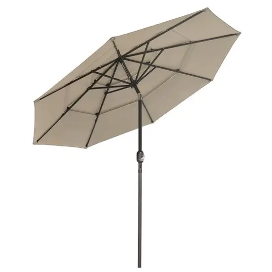 9ft 8-Rib Patio Outdoor Market Umbrella 3-Tiered Tilt Khaki Color {1}