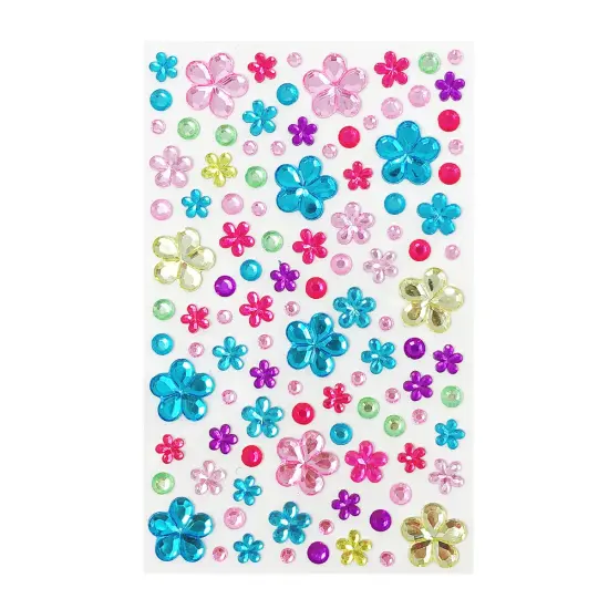 Wrapables Acrylic Self Adhesive Crystal Rhinestone Gem Stickers Flowers Pink Blue {1}