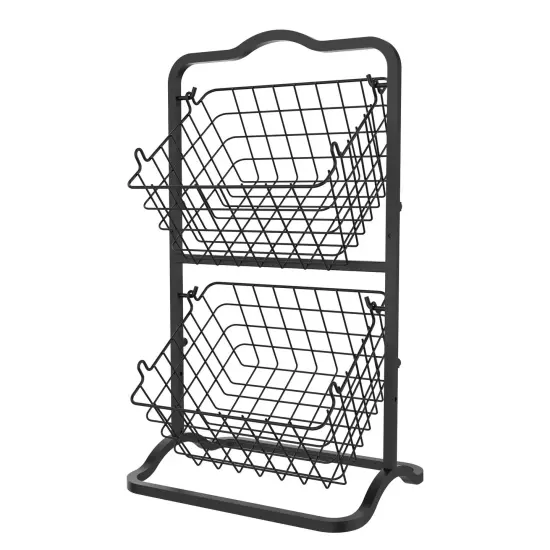 Oceanstar 2-Tier Storage Kitchen Wire Basket Stand, Black {1}