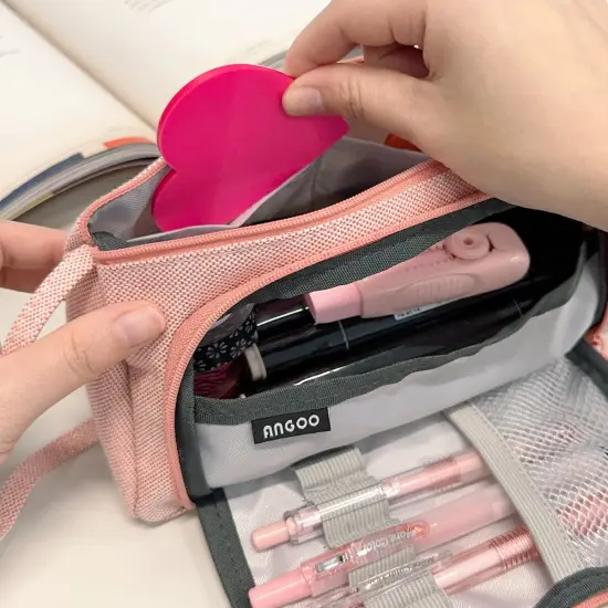 Wrapables Large Capacity Pencil Case, Portable Pencil Pouch for Stationery Office Supplies Coral {6}