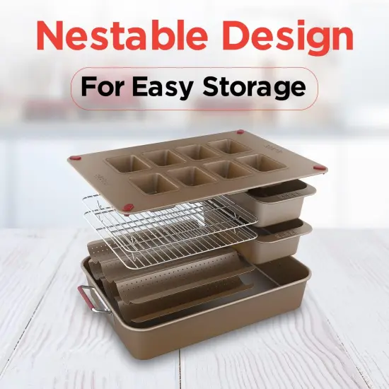 Elbee Home 8-Piece Nonstick Space Saving Bread Baking Pan Set {3}