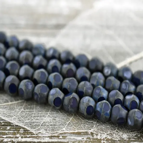 *18* 8mm Navy Blue Travertine Window Cut Round Beads {3}