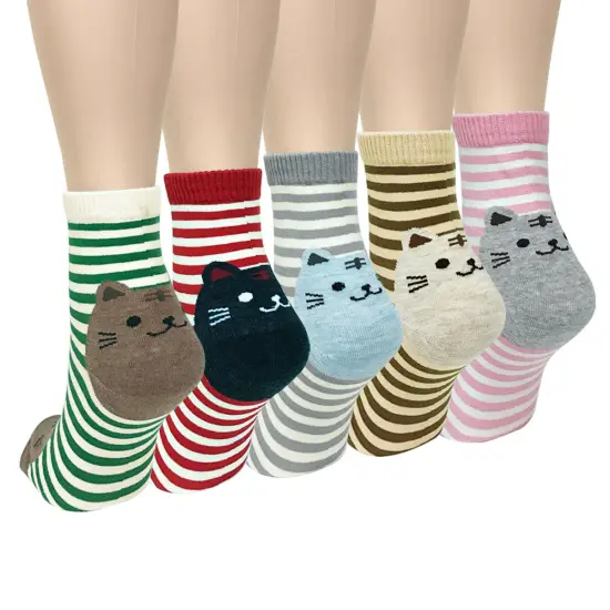 Wrapables Novelty Animal Print Crew Socks (Set of 5), Cats and Stripes {1}
