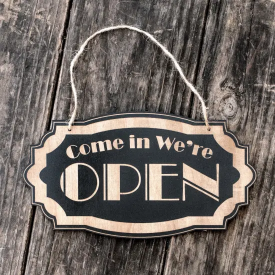 Come in We're Open - Black Door Sign 10X5" {1}