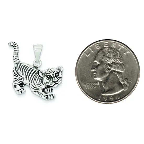Sterling Silver Antiqued Tiger Charm Pendant Jewelry 23mm x 26mm {2}
