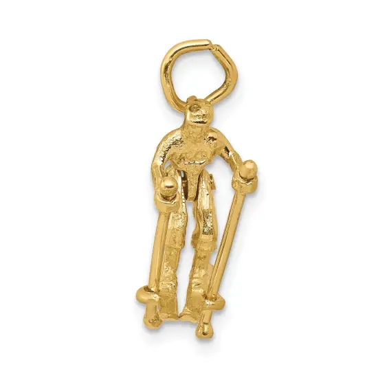 14K Yellow Gold 3D Snow Skier Charm Skiing Sports Jewerly 15mm x 20mm {4}