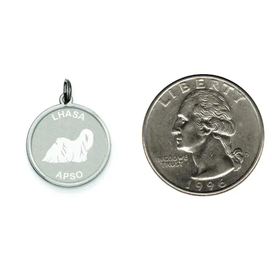 Sterling Silver Lhasa Apso Disc Charm Pendant Jewelry 26mm x 19mm {2}