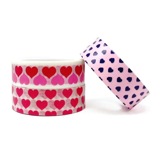 Wrapables Masking Tape Washi Tapes Valentine Hearts Washi Tape Set of 3 Set 2 {6}