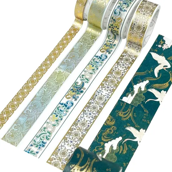 Wrapables Gold Foil Washi Tape in Gift Box Set for DIY Arts & Crafts, Scrapbooking, Diary, Stationery, Card Making, Gift Wrapping (20 Rolls) Festive Cranes {5}
