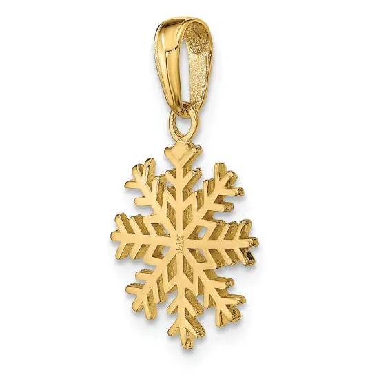 14K Yellow Gold 3D Snowflake Charm Winter Pendant Jewerly 20mm x 14mm {2}