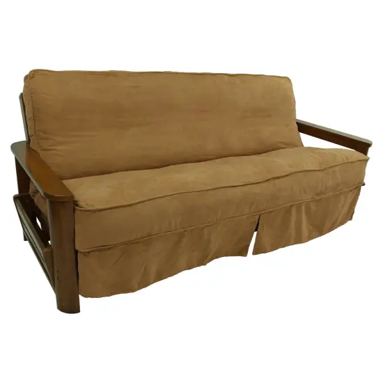 Solid Microsuede Double Corded 8 to 9-inch Full Futon Slipcover - Saddle Brown {1}