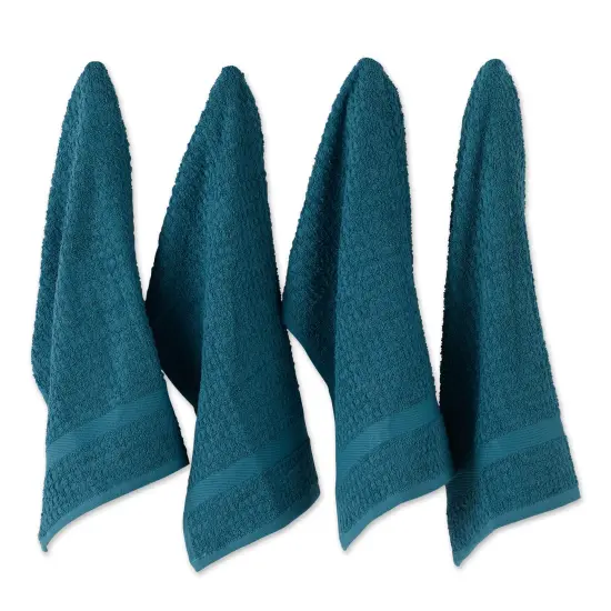 SOLID STORM BLUE WAFFLE TERRY DISHTOWEL SET/4 {1}