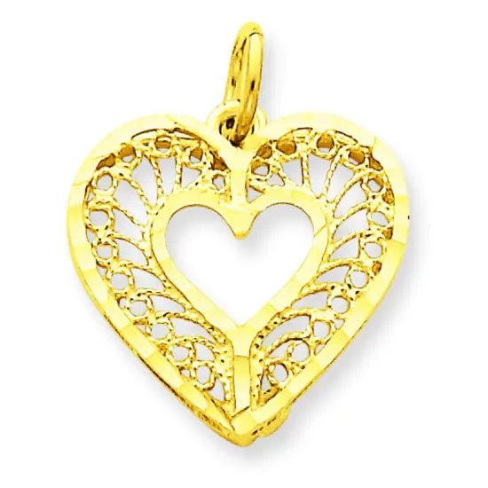14K Yellow Gold Heart Charm Love Pendant FindingKing Jewerly 21mm x 17mm {1}