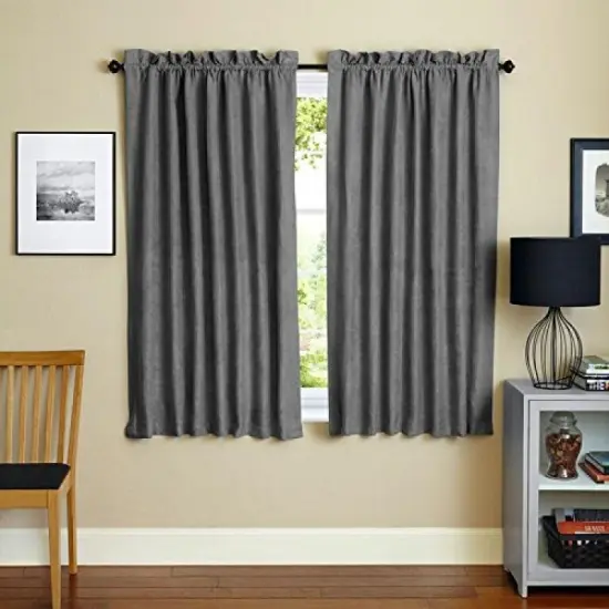 Blazing Needles 63-inch by 52-inch Microsuede Blackout Curtain Panels (Set of 2) - Steel Grey {1}